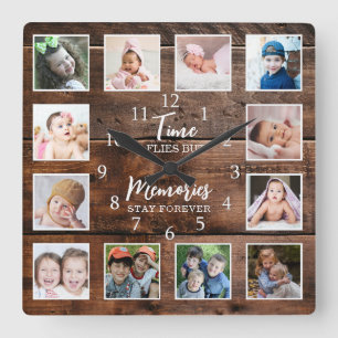 12 Mörk för fotokollage-tidsinlägg Fyrkantig Klocka