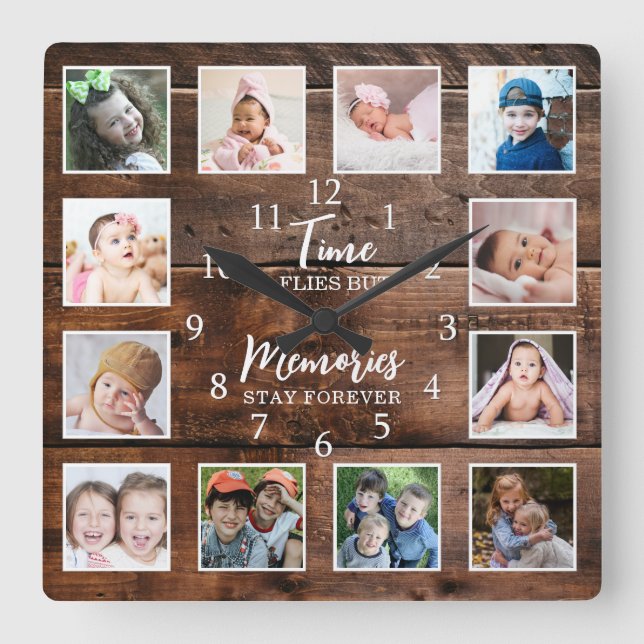 12 Mörk för fotokollage-tidsinlägg Fyrkantig Klocka (Framsida)