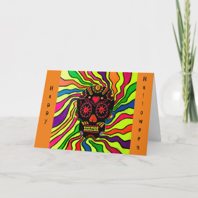 12 - Neon Skull Halloween-kort Kort (Framsida)