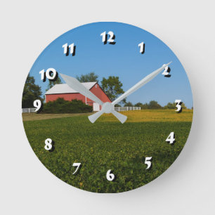 12 Nummerval att välja -Red Barn-Clock Rund Klocka