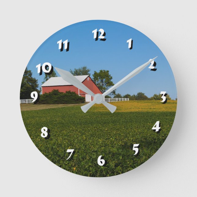 12 Nummerval att välja -Red Barn-Clock Rund Klocka (Framsida)
