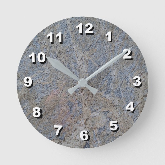 12 Nummerval för Select-Blue-Grått Marble Clock Rund Klocka (Framsida)