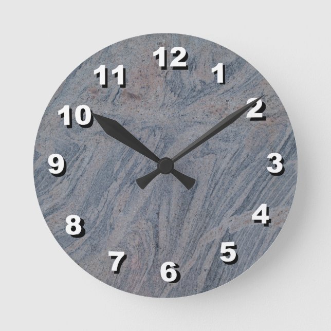 12 Nummerval för Select-Blue-Grått Marble Clock Rund Klocka (Framsida)