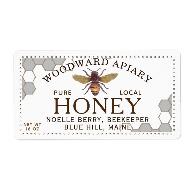12 oz hexagon Honungsetikett med honungsbikaka Fraktsedel (Framsidan)