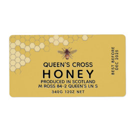 12 oz Honung Hex Burk-etikett med honungskomb och  Fraktsedel