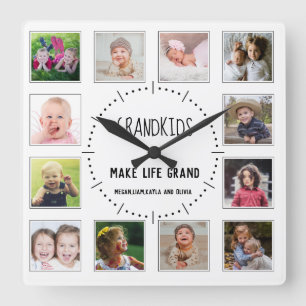 12 Photo Barnbarn Make Life Grand Quote White Fyrkantig Klocka