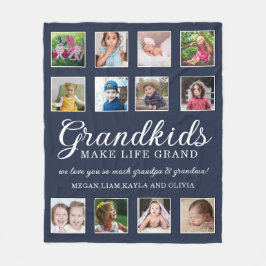 12 Photo Collage Barnbarn gör Life Grand Blue Fleecefilt