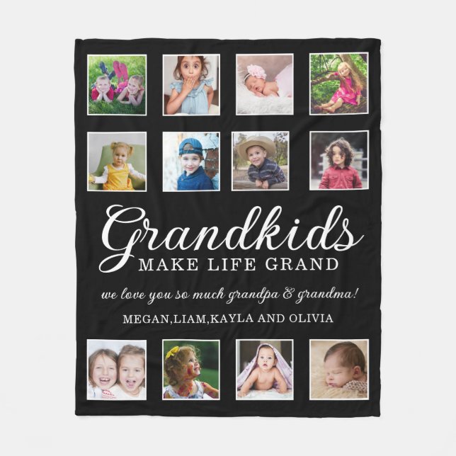 12 Photo Collage Barnbarn Make Life Grand Quote Fleecefilt (Framsidan)