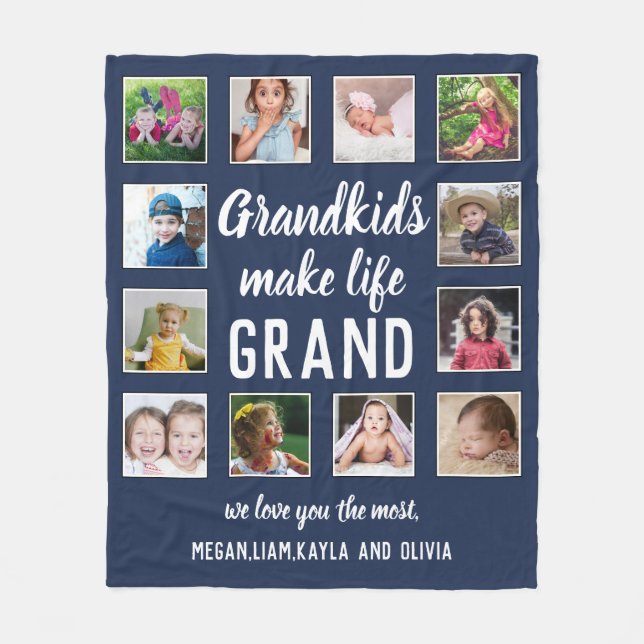 12 Photo Collage Barnbarn Make Life Grand Quote Fleecefilt (Framsidan)
