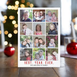 12 Photo Collage Bästa året - Julrött Julkort<br><div class="desc">Använda 12 kvadratbilder med subjekt centrerat. Jag önskar dig God jul och Gott nytt år. Om du vill flytta något runt klickar du på knappen Anpassa för att göra ändringar.</div>