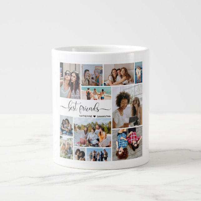 12 Photo Collage Best Friends Add Your Namn Jumbo Mugg (Framsidan)