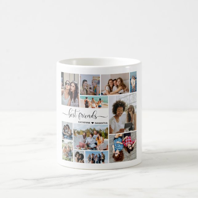 12 Photo Collage Best Friends Add Your Namn Kaffemugg (Center)