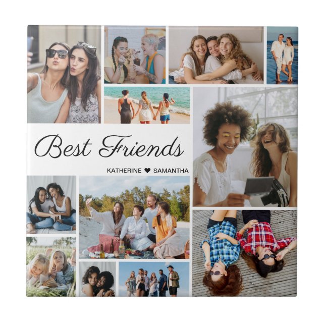 12 Photo Collage Best Friends for Forever Kakelplatta (Framsidan)