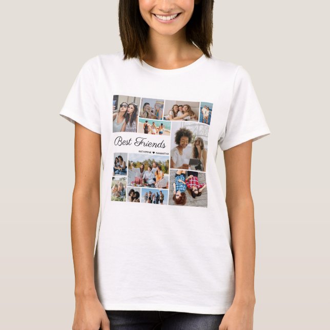 12 Photo Collage Best Friends for Unisex T Shirt (Framsida)
