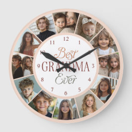 12 Photo Collage Best Grandma Ever Large Clock Stor Klocka