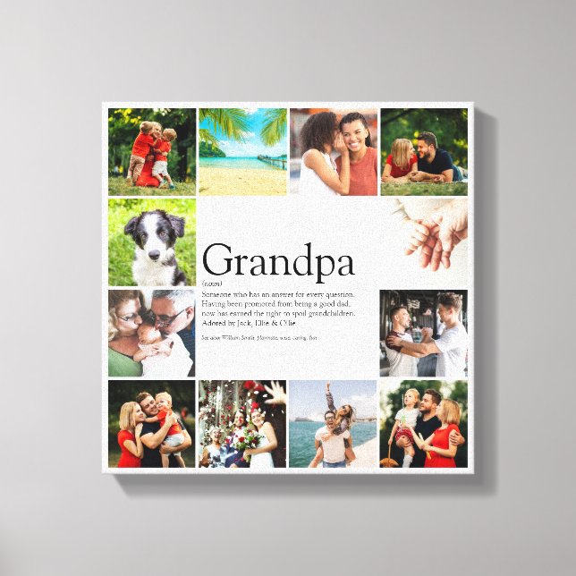 12 Photo Collage Best Grandpa, Pappa Definition Canvastryck (Framsida)