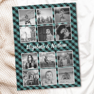 12 Photo Collage Gingham Checkered Family Keepsaké Fleecefilt