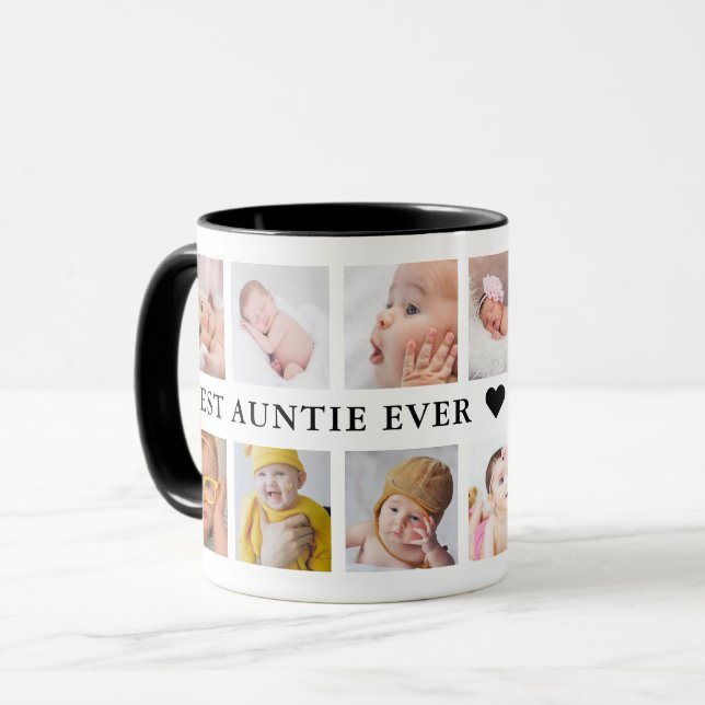 12 Photo Collage Rosa Best Auntie All Black White Mugg (Framsida vänster)