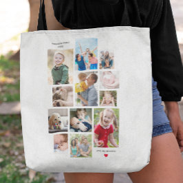 12 Photo Family Memory Collage with Heart on White Tygkasse