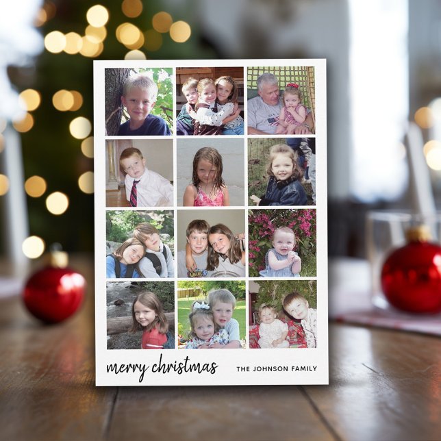 12 Photo God jul Black Gingham Minimalist Julkort (12 Photo Online Christmas Card with minimal design on the front)