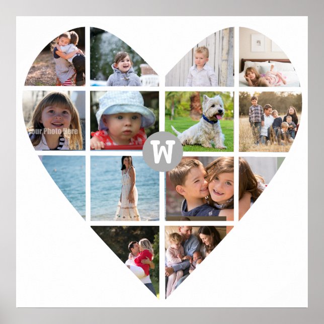 12 Photo Heart Collage Family Monogram Poster (Framsidan)