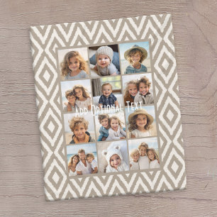 12 Photo Instagram Collage Khaki Ikat Mönster Fleecefilt