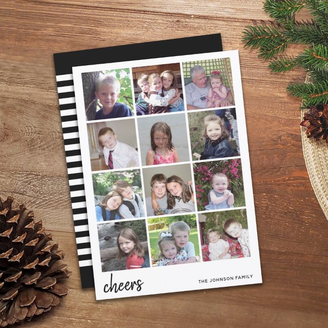 12 Photo Julgrus - Cheers Minimalist Julkort (12 Photo Holiday Card - Cheers)