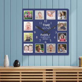 12 Photo Template Time med familjefaktura Blue Fyrkantig Klocka