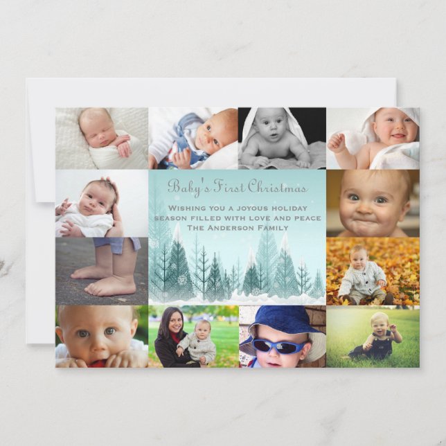 12 Photo Winter Ligcape Collage - 5x7 Baby Julkort (Framsida)
