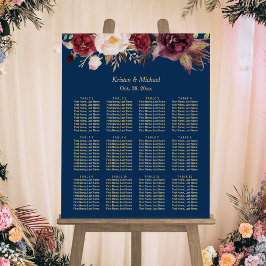 12 Sätesdiagram för Burgundy Blommigt Bröllop Poster