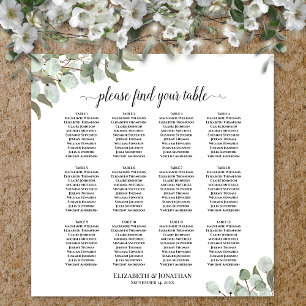 12 Sätesdiagram för Eucalyptus Greenery Bröllop Poster
