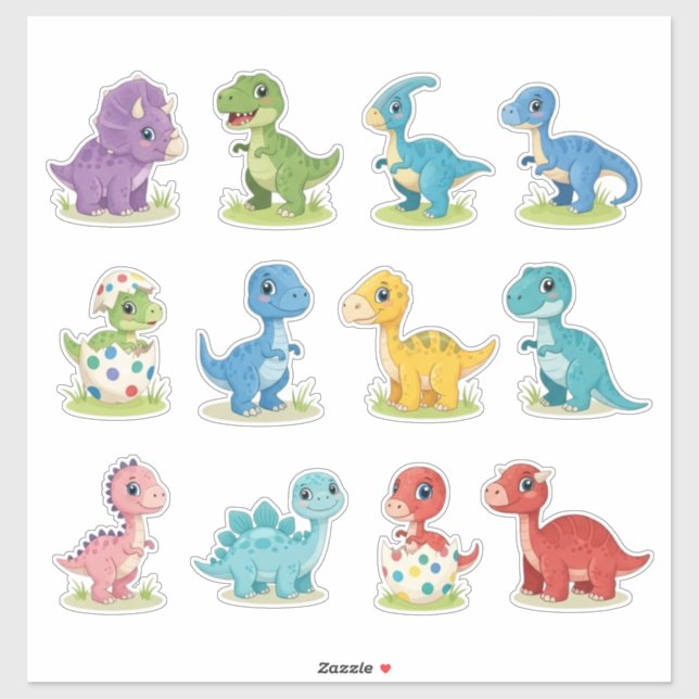 12 söta färgglada dino-vinyldekaler klistermärken (Ark)
