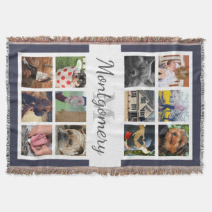 12 Square Photos Family Namn och Monogram Filt