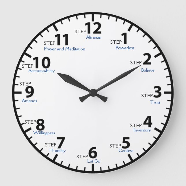 12 Steg 12 Steg Återställningssäkerhet Sober Clean Stor Klocka (Framsida)