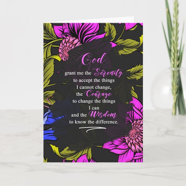 12 Steg Recovery Encouragment Lila Botanical Kort (Framsida)