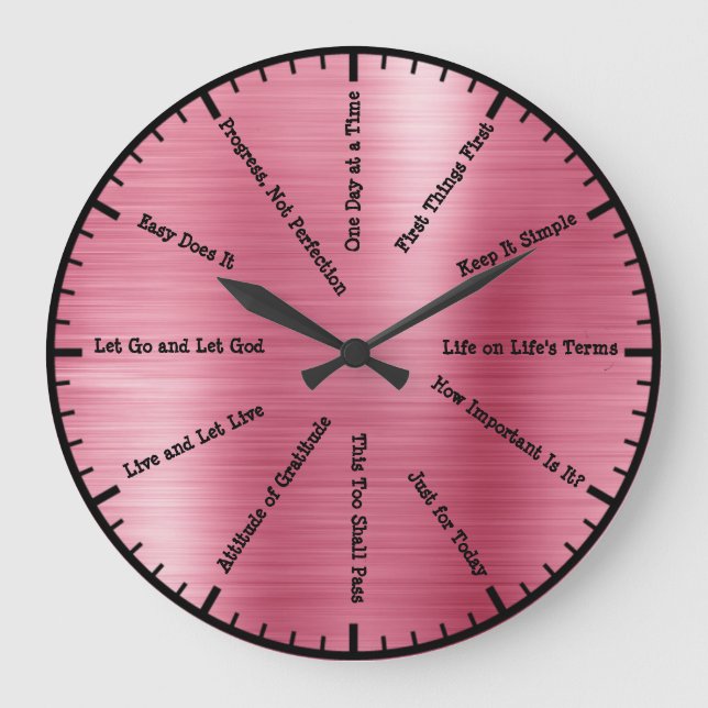 12 Steg Sobriety Alcoholics Rosa Wall Clock Stor Klocka (Framsida)