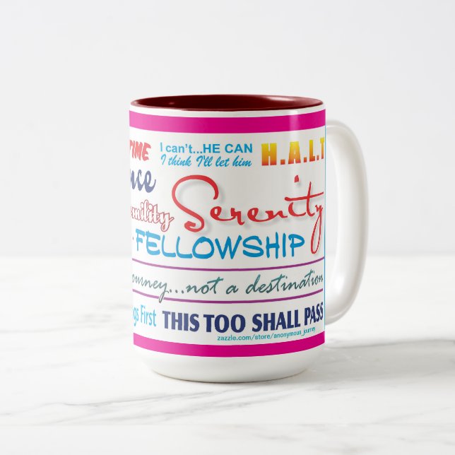 12 stegs återställnings slogans mugg 25z-rosa (Framsida höger)