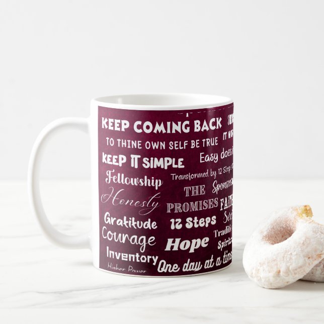 12 Step Recovery Words & Slogans Kaffemugg (Med munk)