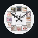 12 Svart Personlig för fotokollage Rund Klocka<br><div class="desc">12 Fotokollage Personlig Mallen Svart och vit väggklocka ...  Lägg bara till egna foton och text till den underbara väggklockan ...  lätt att anpassa ...  anpassadets fotomallklocka från Ricaso - perfektens presentidéer</div>