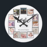 12 Svart Personlig för fotokollage Rund Klocka<br><div class="desc">12 Fotokollage Personlig Mallen Svart och vit väggklocka ...  Lägg bara till egna foton och text till den underbara väggklockan ...  lätt att anpassa ...  anpassadets fotomallklocka från Ricaso - perfektens presentidéer</div>