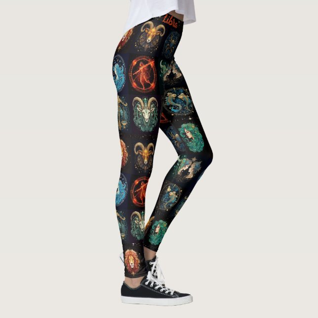12 Tecken på Zodiac Anpassningsbar Black High Qual Leggings (Höger)