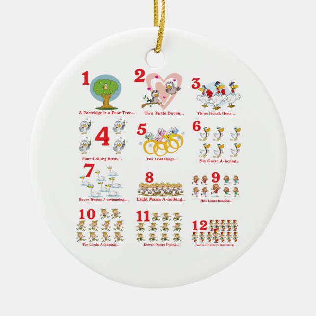 12 tolftedagar av julklapp slutförda julgransprydnad keramik (Framsidan)