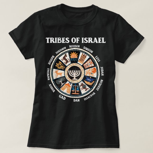 12 Tolv stammar av Israels hebreiska israelielit J T Shirt (Design framsida)