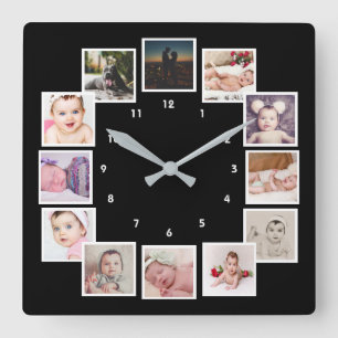 12 Unik Personlig för fotokollage Fyrkantig Klocka