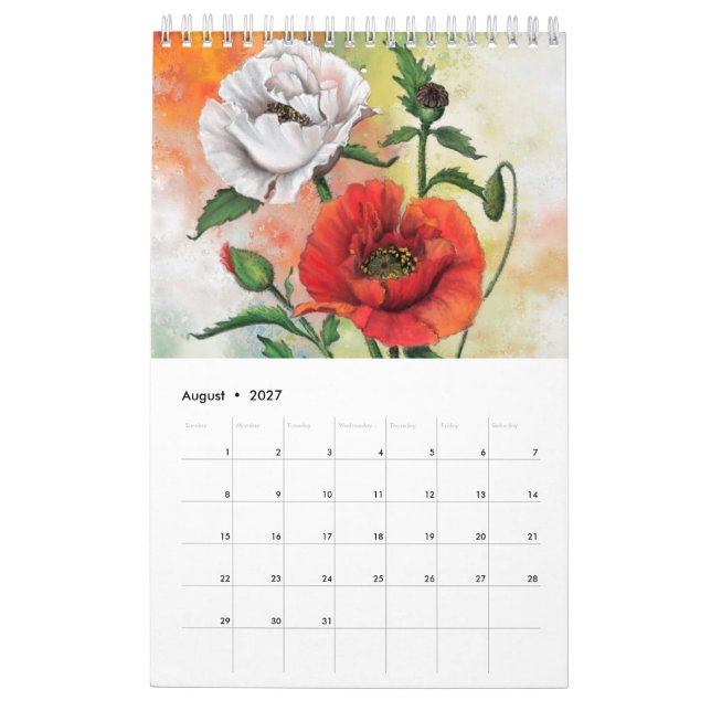 12 vackraste blommor målning av grafik konstgjord kalender (Aug 2027)