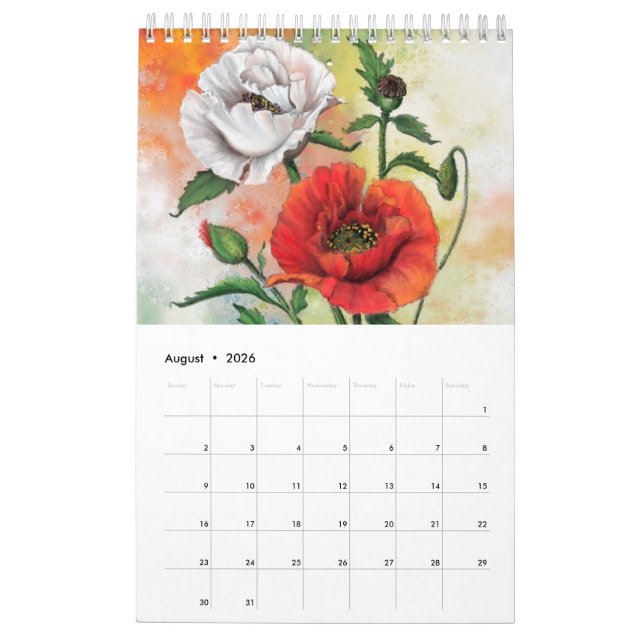 12 vackraste blommor målning av grafik konstgjord kalender (Aug 2026)