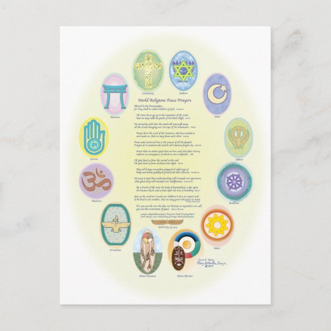 12 Världsreligiösa symboler och bön Vykort (Framsida)