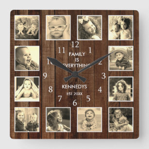 12 Vintage för fotokollage-familjaffallagg Fyrkantig Klocka