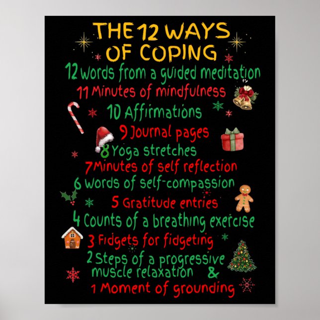 12 Ways Of Coping Funny Christmas Mental Health  Poster (Framsidan)