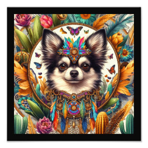 12"x12" Pet Porträtt Chihuahua Art Black Gräns Fototryck